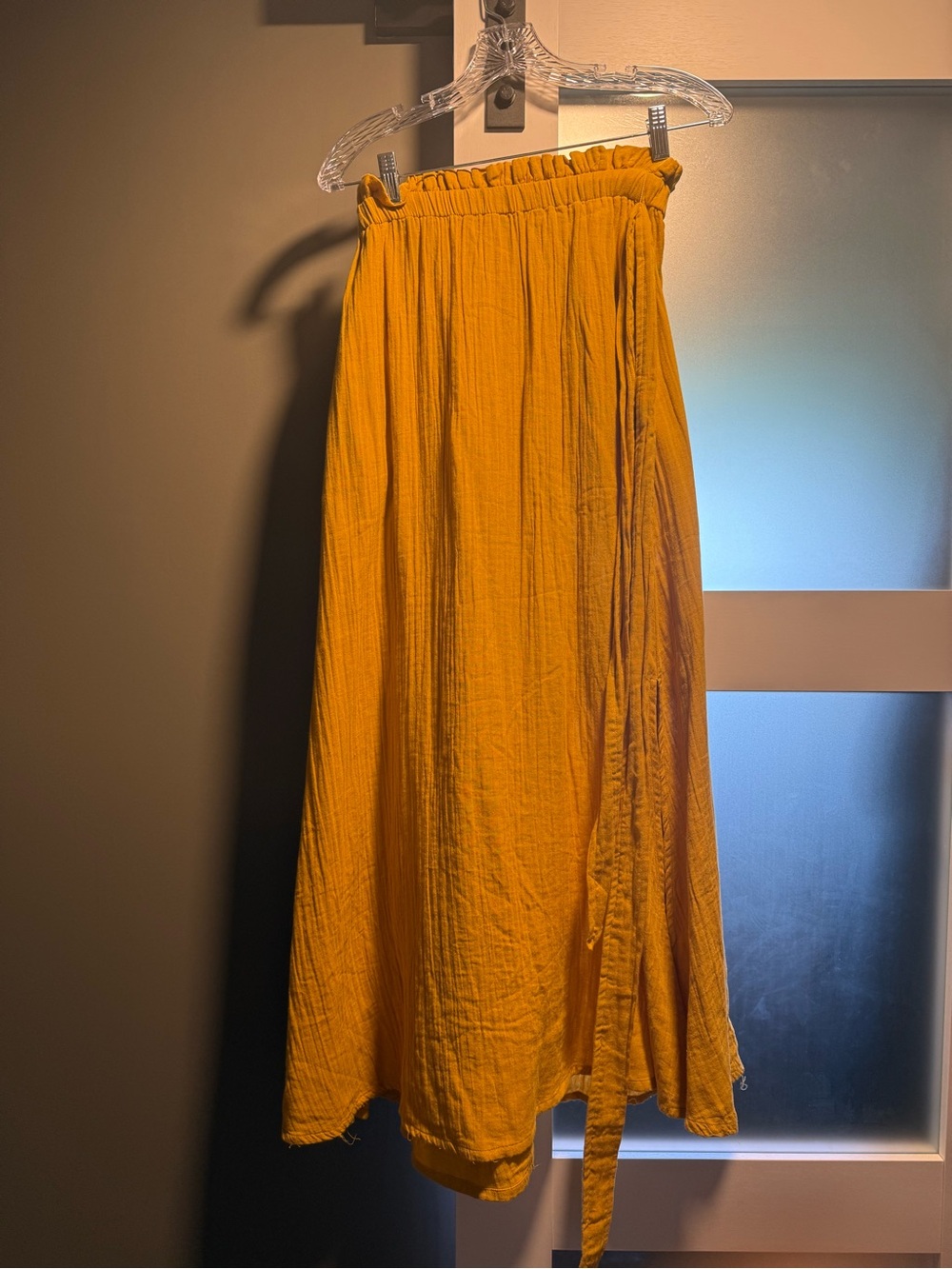 Pact Mustard Yellow Coastal Double Gauze Tie Waist Maxi Skirt with Elastic Waist